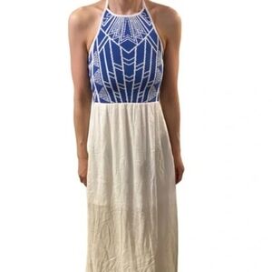 Jealous Tomato Blue and White Maxi Halter Dress